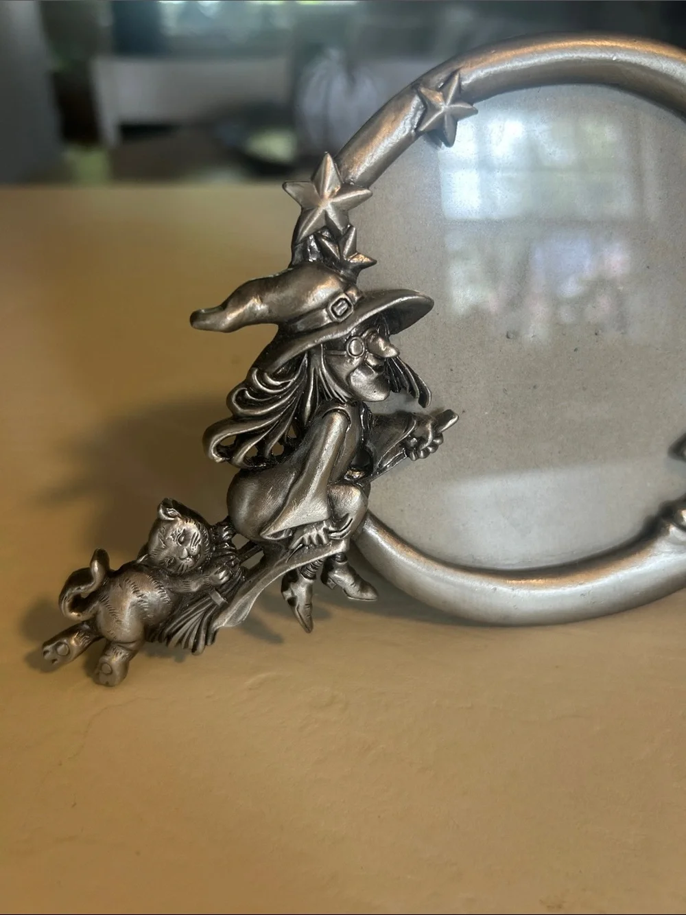 Silver Witch and Cat Moon Frame Accent - Decorative Picture Frame